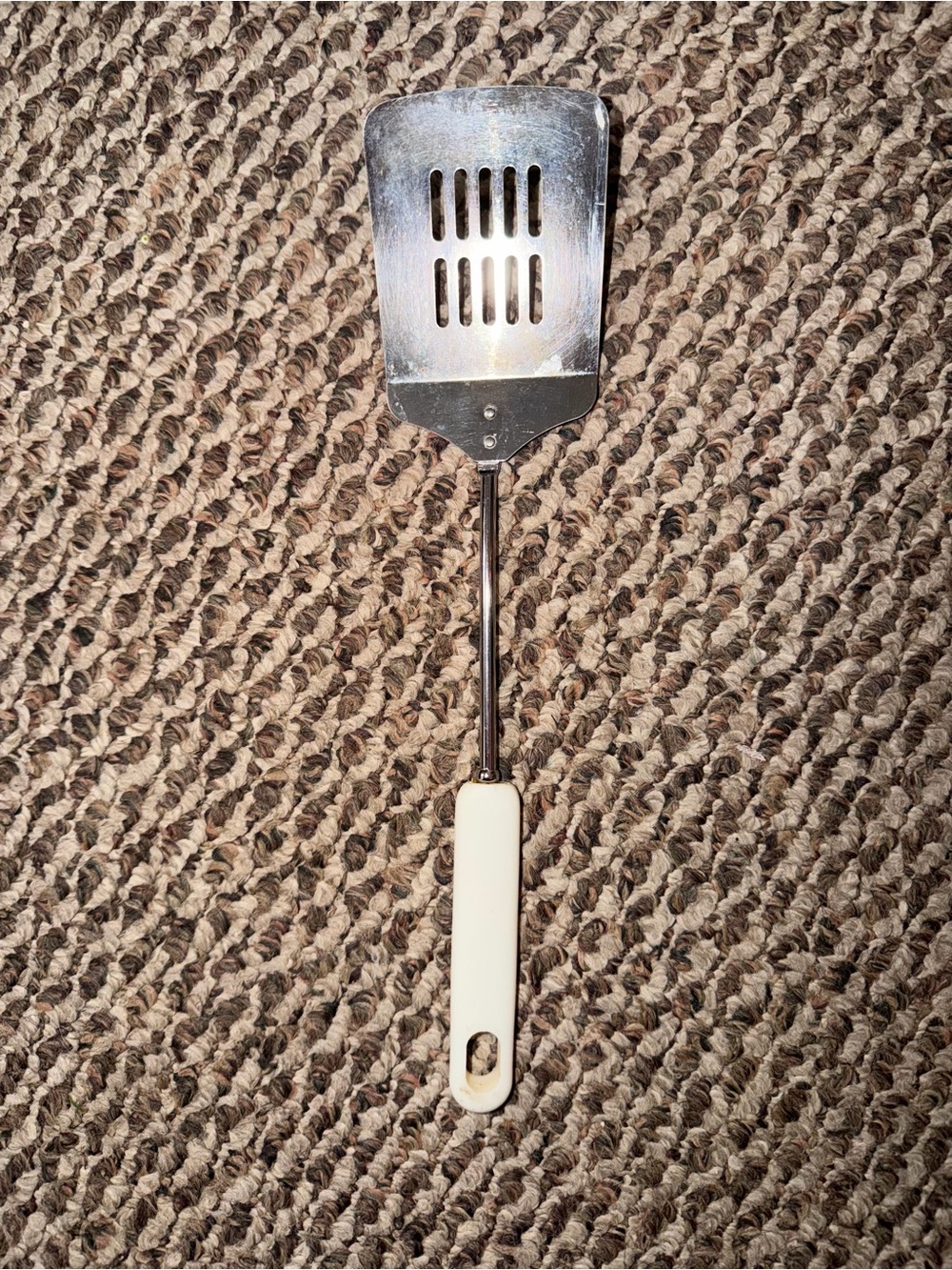 White Handle Stainless Steel Slotted Turner Spatula